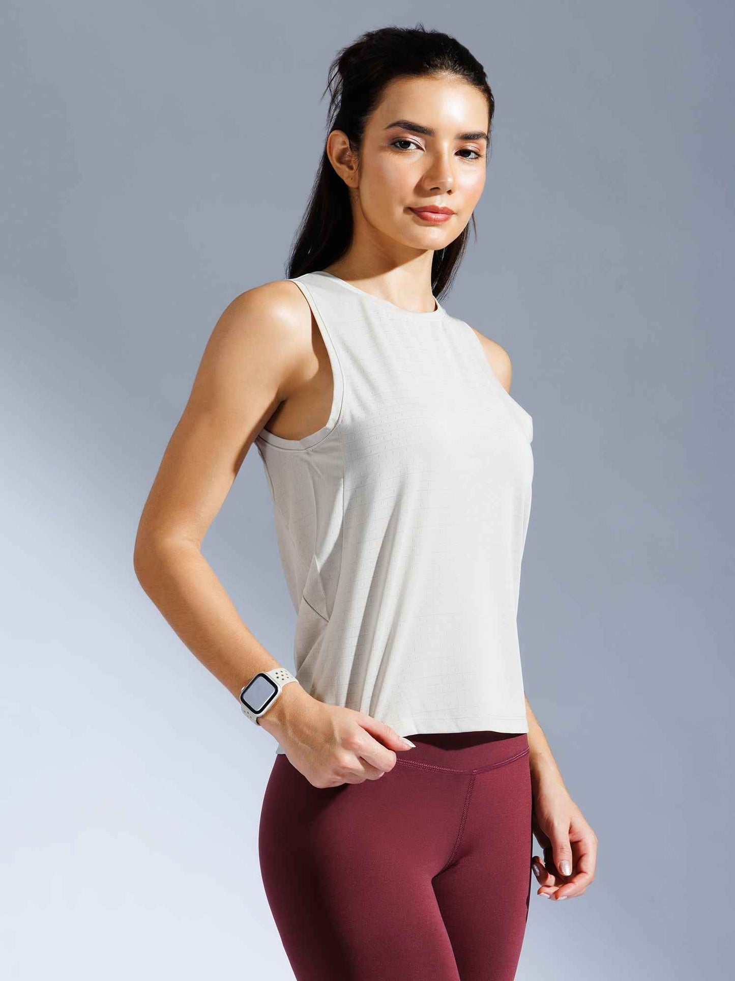 Calmflex Tank – Breathable Women’s Workout Tank Top Sand Grey