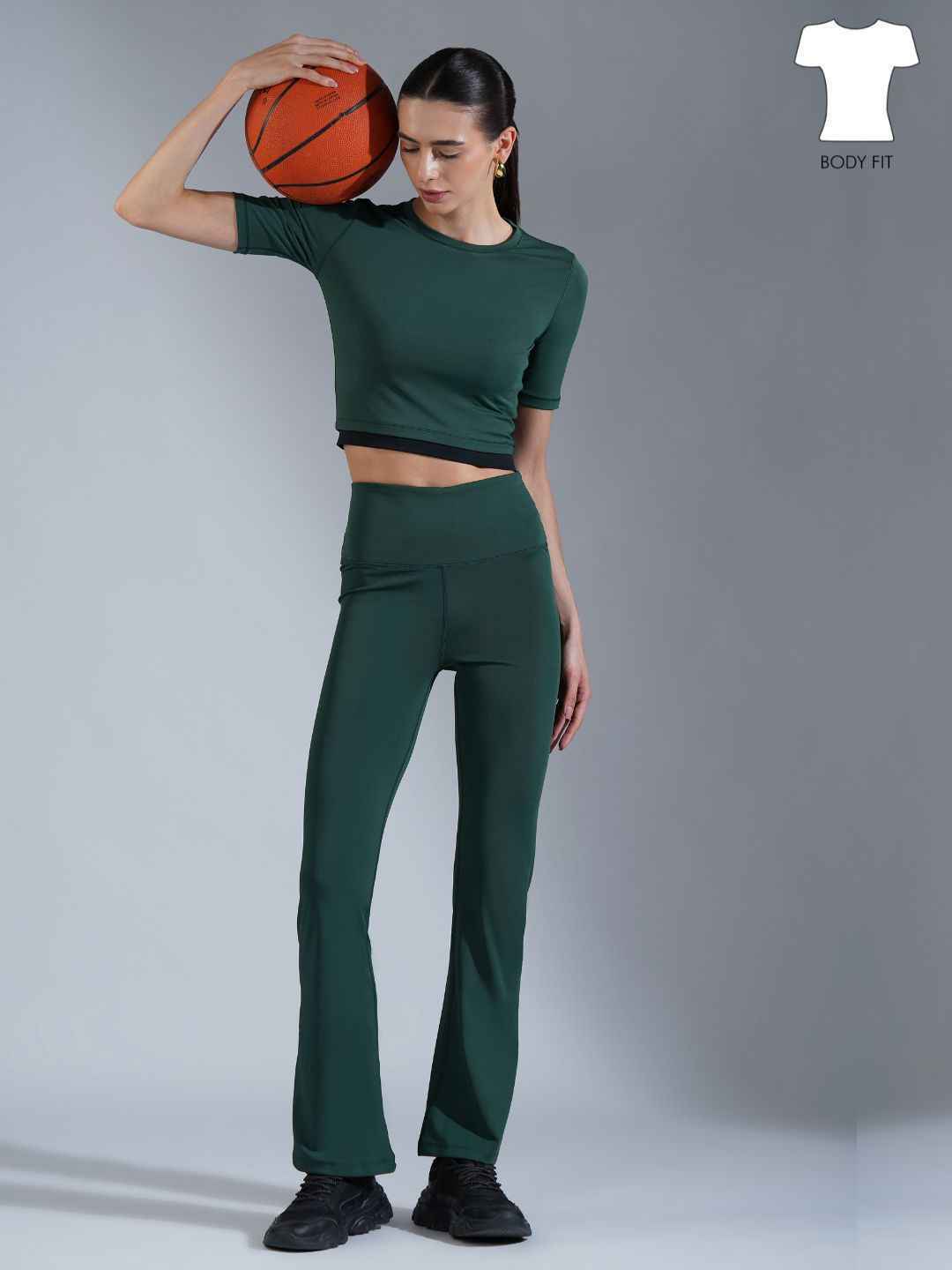 Core Crop top- Black Dark Green