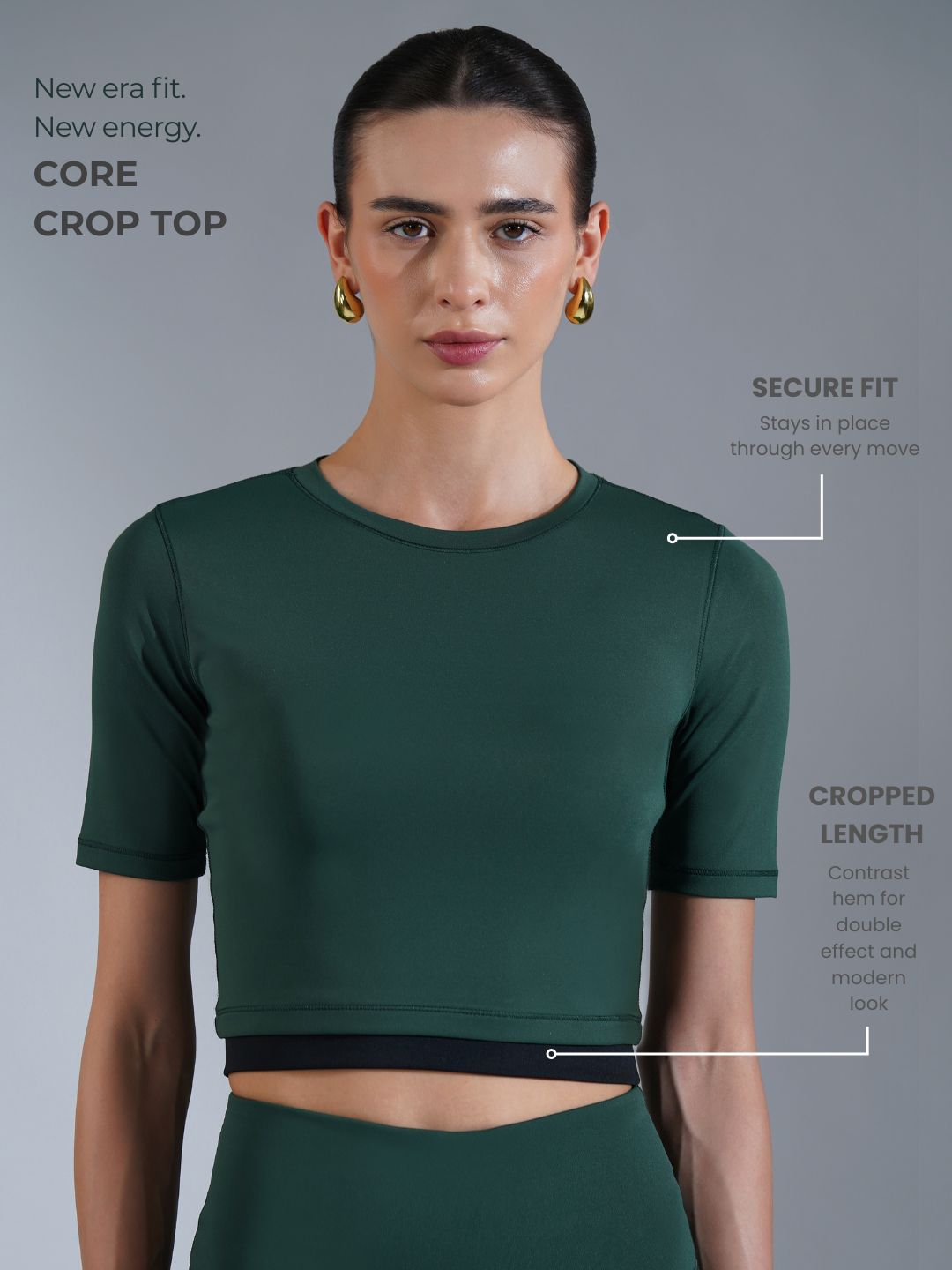 Core Crop top- Black Dark Green