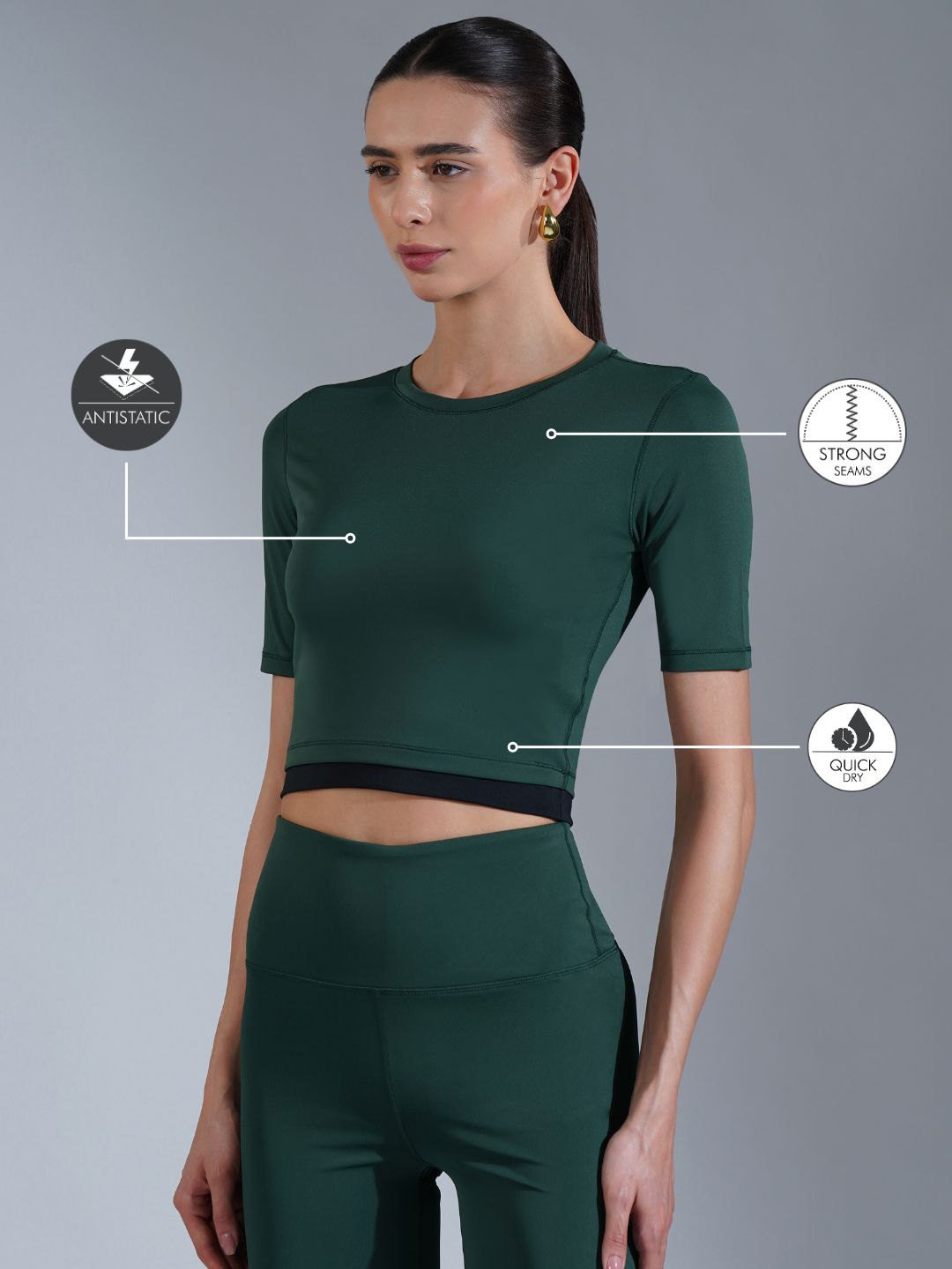 Core Crop top- Black Dark Green