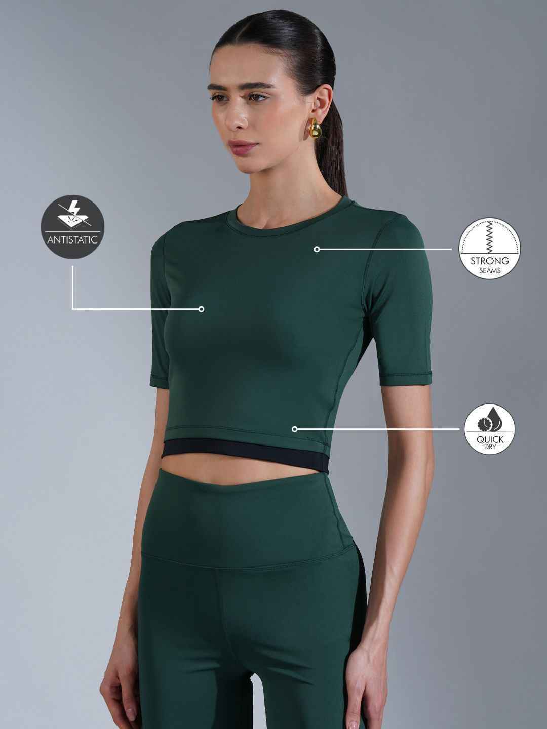 Core Crop top- Black Dark Green