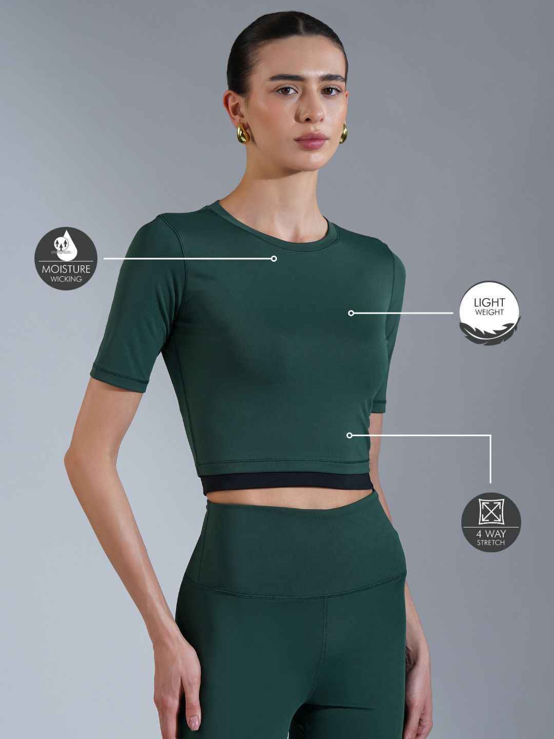 Core Crop top- Black Dark Green